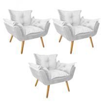 Kit 03 Poltronas Opala Decorativa Para Sala de Estar Recepção Tecido Sintético Branco - Ahazzo Móveis