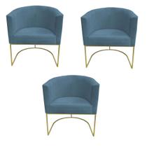 Kit 03 Poltronas Paola Base de Ferro Sued Azul Turquesa - D'Classe Decor