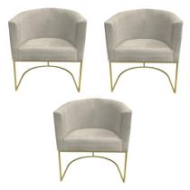 Kit 03 Poltronas Paola Base de Ferro Sued Bege - D'Classe Decor