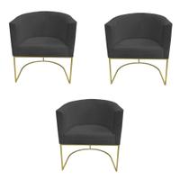 Kit 03 Poltronas Paola Base de Ferro Sued Grafite - D'Classe Decor