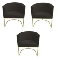 Kit 03 Poltronas Paola Base de Ferro Sued Marrom - D'Classe Decor