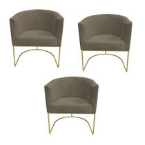 Kit 03 Poltronas Paola Base de Ferro Sued Marrom rato - D'Classe Decor