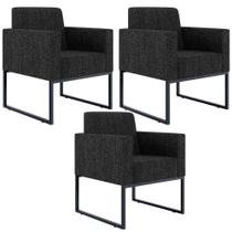 Kit 03 Poltronas Recepção Base Fixa Metal Linho Chumbo Kit 03 Poltronas Recepção Base Fixa Metal Linho Chumbo