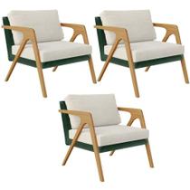 Kit 03 Poltronas Sala L02 Facto Verde Musgo Linho Champagne Kit 03 Poltronas Sala L02 Facto Verde Musgo Linho Champagne