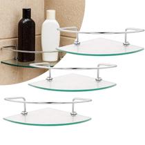 Kit 03 Porta Shampoo de Canto com Suporte e Haste Metal Prateleira p/ Banheiro Vidro 6mm