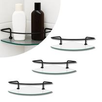 Kit 03 Porta Shampoo de Vidro Incolor e Haste Preta para Banheiro Fixação 100% Metal Resistente