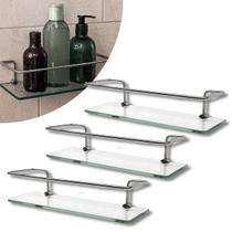 Kit 03 Porta Shampoo Reto 30cm Prateleira Base de Vidro Fixação Dupla