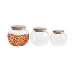 Kit 03 Pote Baleiro Vidro Tampa Bambu Hermética G -M e P Kit 03 Pote Baleiro Vidro Tampa Bambu Hermética G -M e P