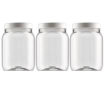 Kit 03 Pote De Plástico Cristal Com Tampa 1 Litro Mantimento