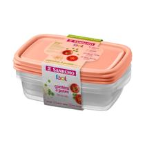 Kit 03 potes 785ml Sanremo Micro-ondas Hermético Cozinha Plástico BPA Free Alimentos Marmita Fitness