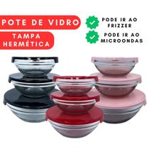 Kit 03 Potes de Vidro com Tampa Hermética Porta Mantimentos Hermetico Conjunto de Pote Tigela Bowl Salada