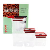 Kit 03 Potes Herméticos Organizador de Cozinha Jogo de Pote Porta Mantimentos Alimentos Grãos