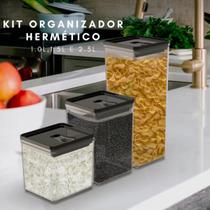 Kit 03 Potes Herméticos Organizador de Cozinha Jogo de Pote Porta Mantimentos Alimentos Grãos