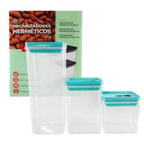 Kit 03 Potes Herméticos Organizador de Cozinha Jogo de Pote Porta Mantimentos Alimentos Grãos