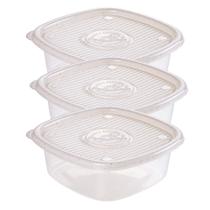 Kit 03 Potes Plástico 1 Litro Plasútil Geladeira Frutas Micro-ondas Fitness Cozinha Freezer Marmita