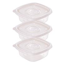 Kit 03 Potes Plástico 400ml Plasútil Geladeira Frutas Micro-ondas Fitness Cozinha Freezer Marmita