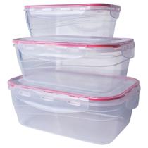 Kit 03 Potes Plástico Herméticos 500/1000/1500ml Food Lock