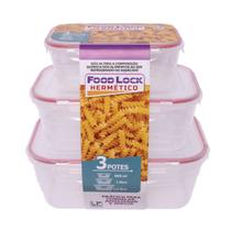 Kit 03 Potes Plástico Herméticos 500/1000/1500ml Food Lock