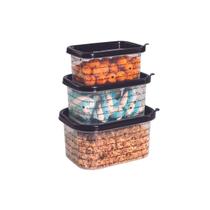 Kit 03 Potes Plasútil Preto Alimentos Fitness Micro-ondas Frutas Marmita Plástico Cozinha Freezer