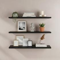 Kit 03 Prateleiras 50x15 Preto Decoração Sala Quarto Cozinha Banheiro