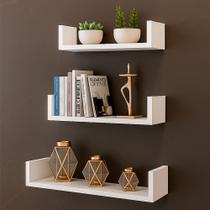 Kit 03 Prateleiras Decorativas Multiuso Dórémi 40x50x60cm Flutuante em MDP Branco - Desk Design Kit 03 Prateleiras Decorativas Multiuso Dórémi 40x50x60cm Flutuante em MDP Branco - Desk Design