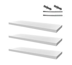 Kit 03 Prateleiras em Mdf 15mm Branco 10x50cm com suporte fixação