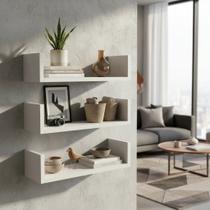 Kit 03 Prateleiras U MDF Branco 60cm Livros Sala Cozinha Banheiro Decoração Quarto