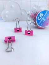 Kit 03 Prendedor De Papel Binder 19mm Rosa Coração 3/4 - Cis