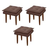 Kit 03 Puff Maria para Sala de TV e Estar Quarto Confortável Suede Marrom MABE MAGAZINE
