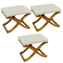 Kit 03 Puff Neo decorativo Pés em Madeira Sala de Estar Recepção Escritório material sintético Bege - Damaffê Móveis