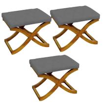 Kit 03 Puff Neo decorativo Pés em Madeira Sala de Estar Recepção Escritório material sintético Cinza - Damaffê Móveis