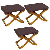 Kit 03 Puff Neo decorativo Pés em Madeira Sala de Estar Recepção Escritório material sintético Marrom - KDAcanto Móveis Kit 03 Puff Neo decorativo Pés em Madeira Sala de Estar Recepção Escritório material sintético Marrom - KDAcanto Móveis