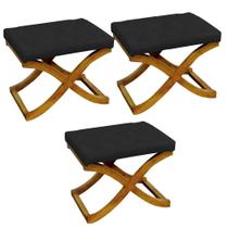 Kit 03 Puff Neo decorativo Pés em Madeira Sala de Estar Recepção Escritório Suede Preto - Damaffê Móveis Kit 03 Puff Neo decorativo Pés em Madeira Sala de Estar Recepção Escritório Suede Preto - Damaffê Móveis