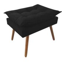 Kit 03 Puff Opala decorativo Pés em Madeira Sala de Estar Recepção Consultório Suede Preto - KDAcanto Móveis