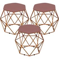 Kit 03 Puffs Decorativo Aramado Bronze Six L02 Suede Rosê - Lyam Decor Kit 03 Puffs Decorativo Aramado Bronze Six L02 Suede Rosê - Lyam Decor