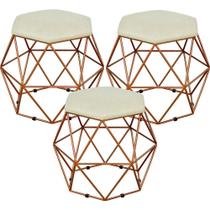 Kit 03 Puffs Decorativo Aramado Bronze Six Suede Bege - Lyam Decor Kit 03 Puffs Decorativo Aramado Bronze Six Suede Bege - Lyam Decor