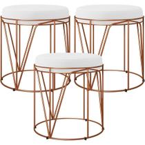 Kit 03 Puffs Decorativo Aramado Bronze Zaya L02 Branco