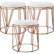 Kit 03 Puffs Decorativo Aramado Bronze Zaya L02 Corano Branco - Lyam Decor