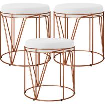 Kit 03 Puffs Decorativo Aramado Bronze Zaya L02 Corano Branco - Lyam Decor