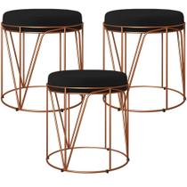 Kit 03 Puffs Decorativo Aramado Bronze Zaya L02 Corano Preto