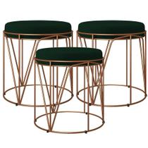 Kit 03 Puffs Decorativo Aramado Bronze Zaya L02 Verde Musgo