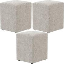 Kit 03 Puffs Quadrado Decorativo L02 Bouclê Creme