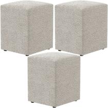 Kit 03 Puffs Quadrado Decorativo L02 Bouclê Creme - Lyam Decor