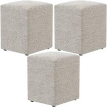 Kit 03 Puffs Quadrado Decorativo L02 Bouclê Creme - Lyam Decor