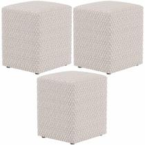 Kit 03 Puffs Quadrado Decorativo L02 Bouclê Cru - Lyam Decor