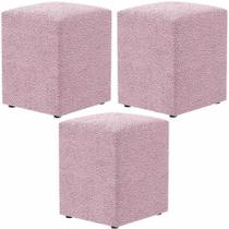 Kit 03 Puffs Quadrado Decorativo L02 Bouclê Rosê