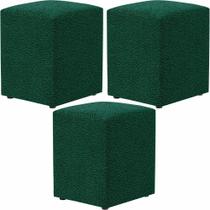 Kit 03 Puffs Quadrado Decorativo L02 Bouclê Verde - Lyam Decor Kit 03 Puffs Quadrado Decorativo L02 Bouclê Verde - Lyam Decor