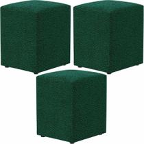 Kit 03 Puffs Quadrado Decorativo L02 Bouclê Verde - Lyam Decor