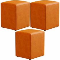 Kit 03 Puffs Quadrado Decorativo L02 material sintético Whisky