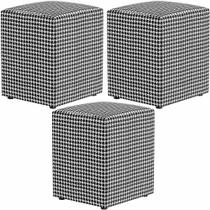 Kit 03 Puffs Quadrado Decorativo L02 Pied Poule - Lyam Decor